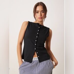 Abercrombie Black Button Front Tank Top Sleeveless L NWT